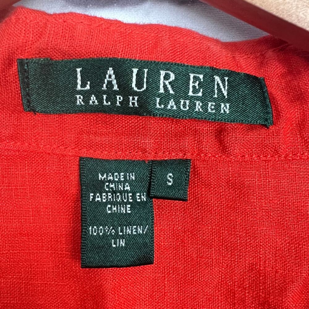 Lauren Ralph Lauren Women's S 100% Linen Tunic Coastal Lace Up Resort Top Orange - Picture 7 of 12
